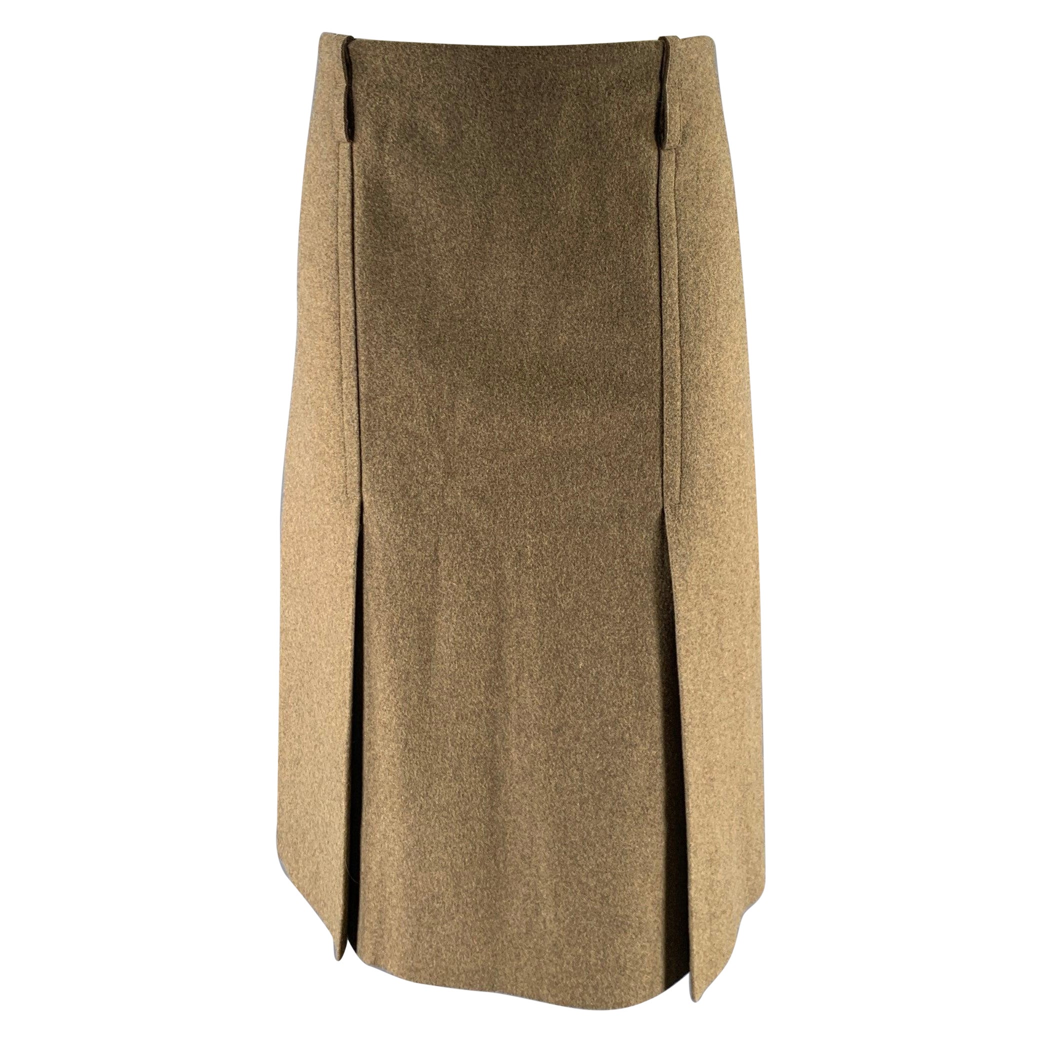VICTORIA BECKHAM Taille 10 Jupe mi-mollet en laine mérinos vert olive en vente