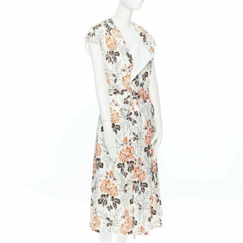 Beige VICTORIA BECKHAM SS17 Runway floral print cut open back belted dress UK10 M For Sale