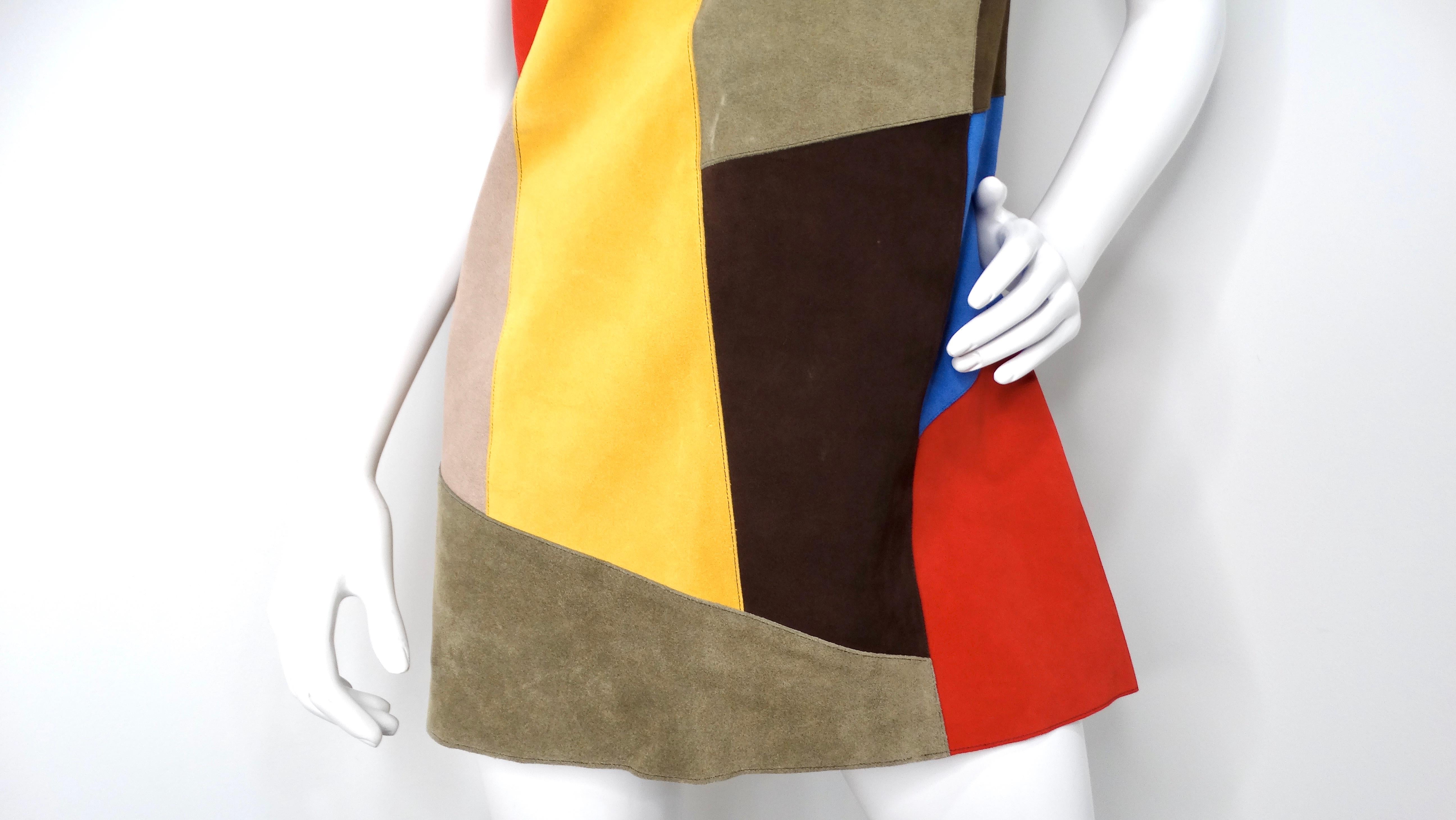 Brown Victoria Beckham Suede Multicolor Patchwork Sleeveless Dress For Sale