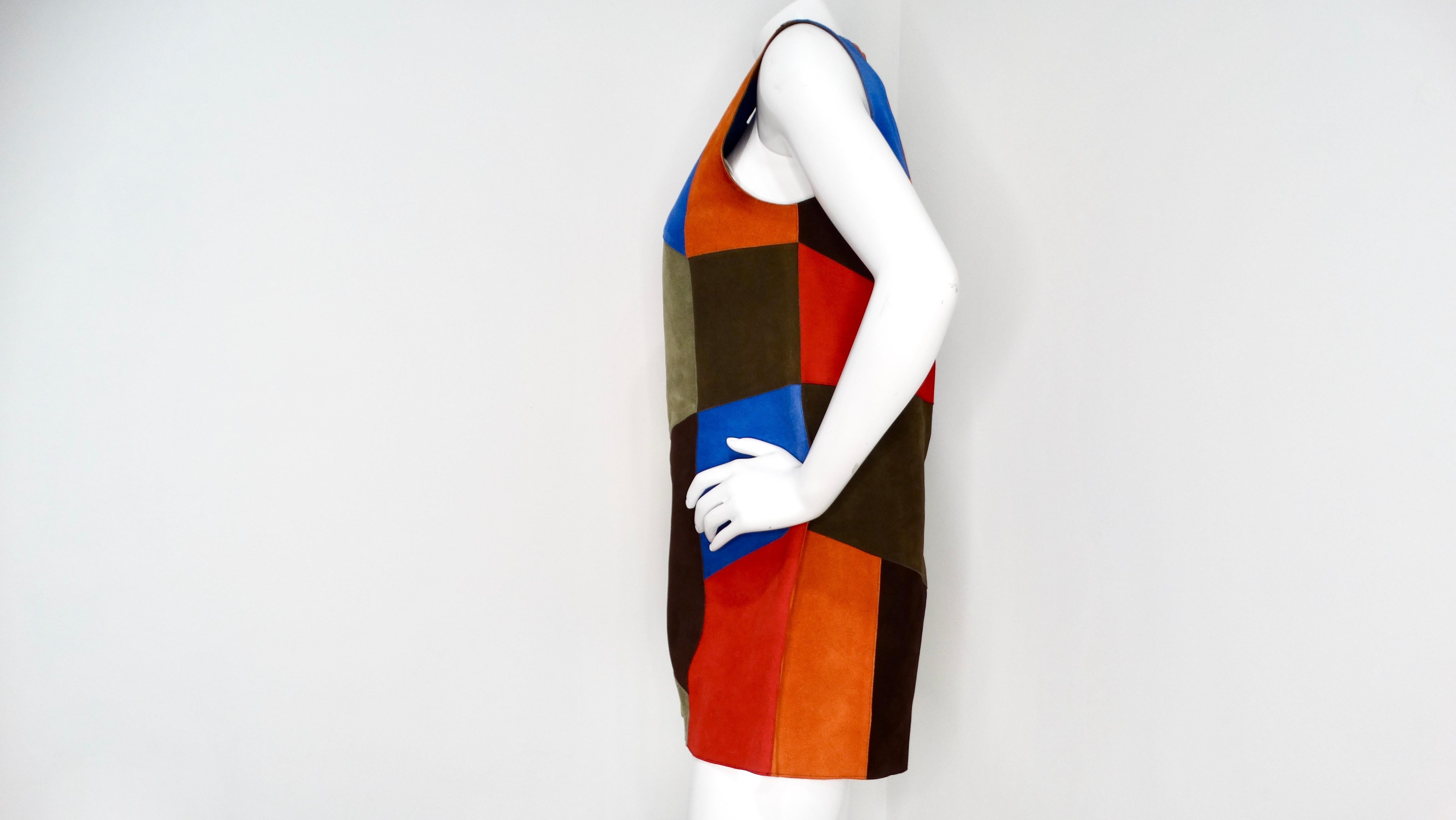 Victoria Beckham Suede Multicolor Patchwork Sleeveless Dress In Good Condition For Sale In Scottsdale, AZ