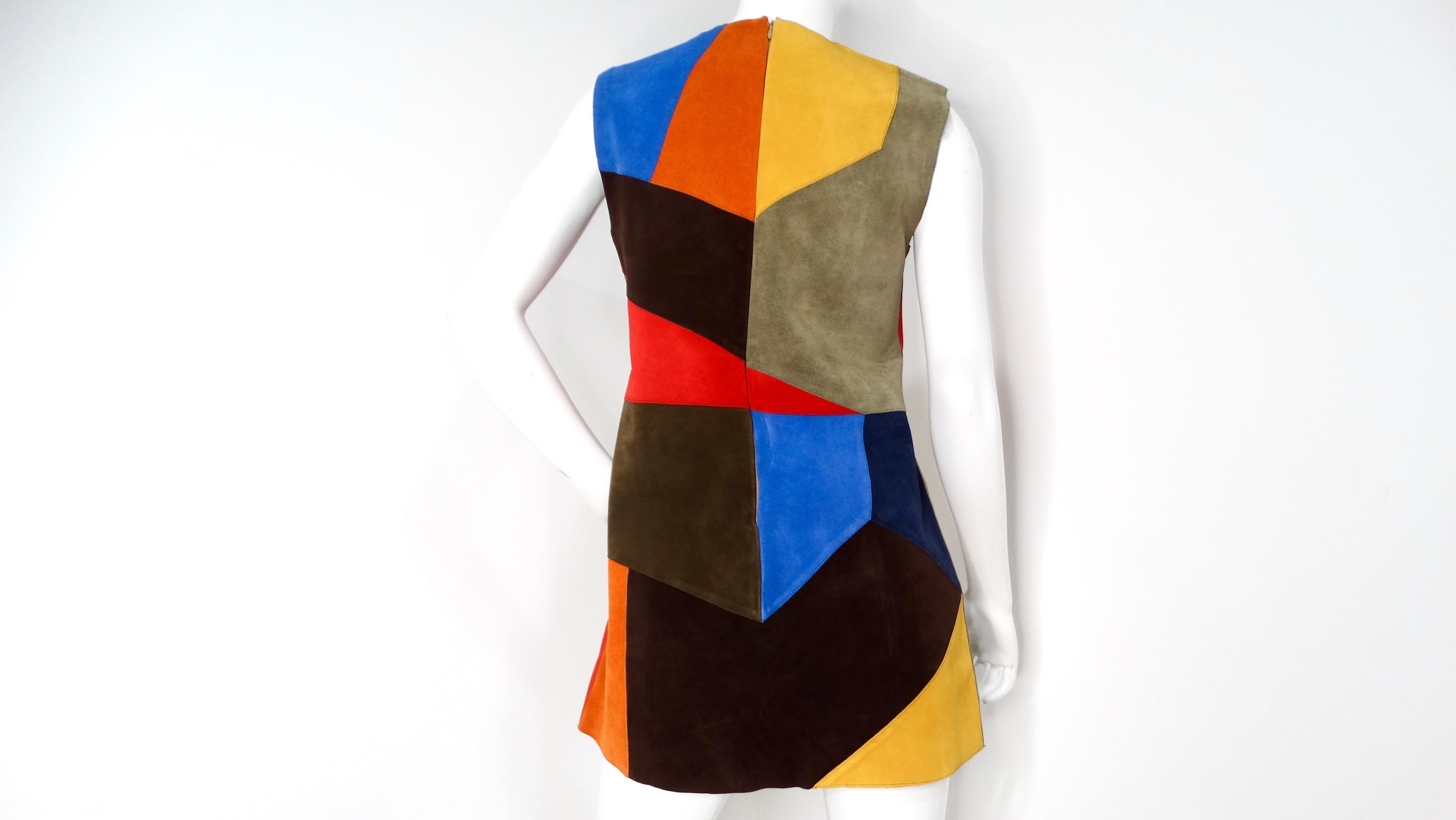 Victoria Beckham Suede Multicolor Patchwork Sleeveless Dress For Sale 1