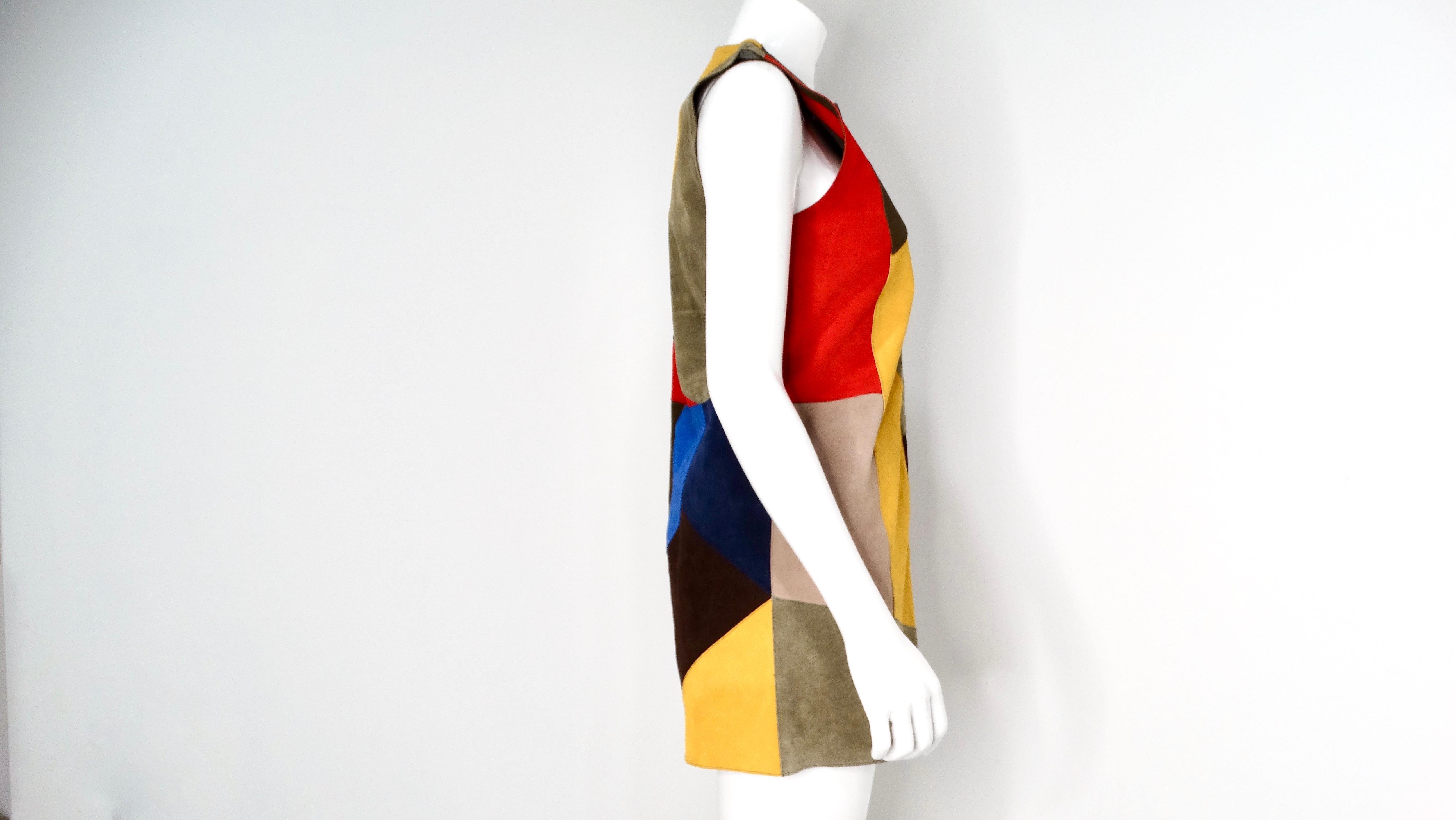 Victoria Beckham Suede Multicolor Patchwork Sleeveless Dress For Sale 3