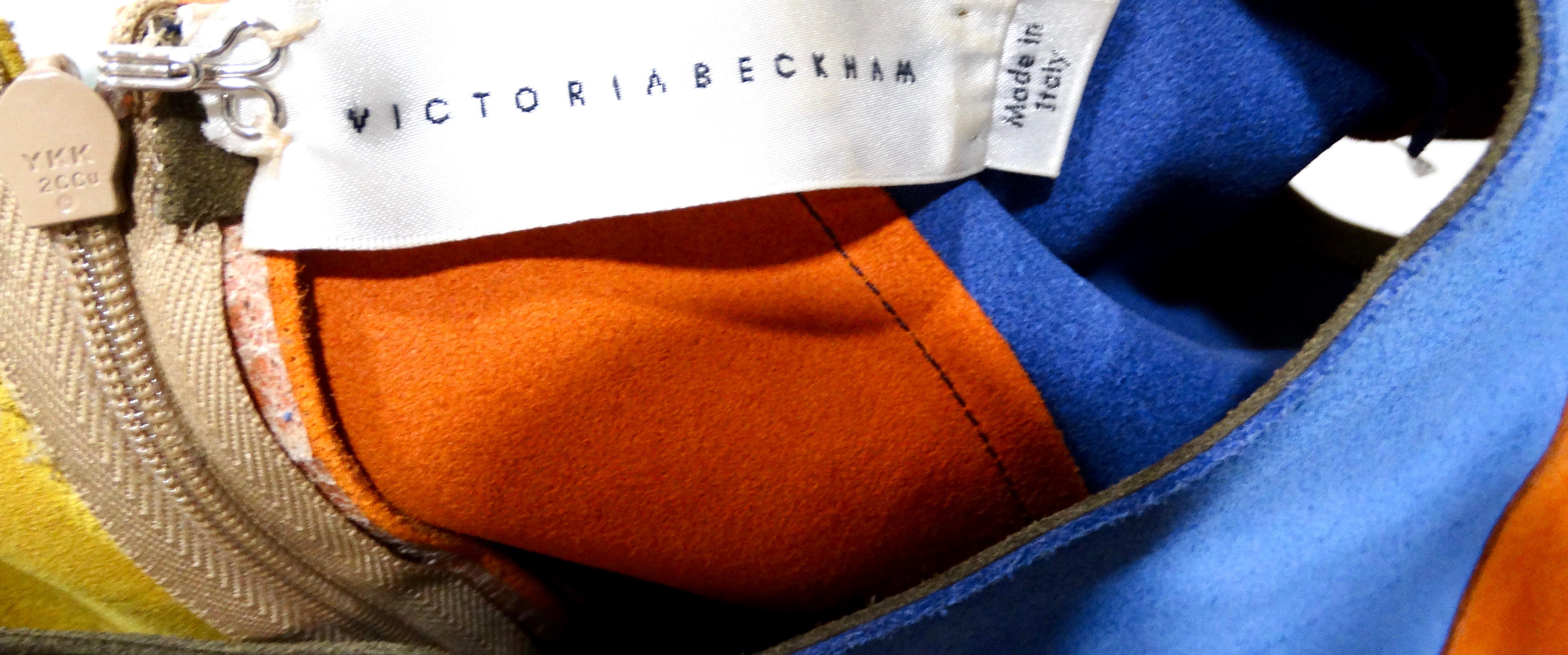 Victoria Beckham Suede Multicolor Patchwork Sleeveless Dress For Sale 4
