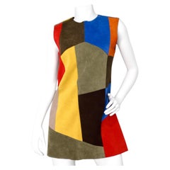 Victoria Beckham Suede Multicolor Patchwork Sleeveless Dress