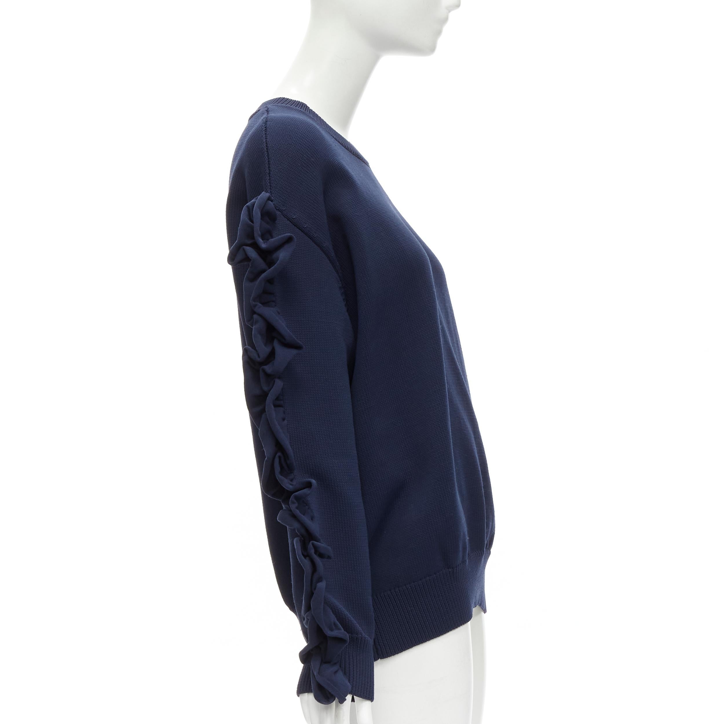 VICTORIA BECKHAM VVB navy blue ruffle sleeve pullover crew sweatshirt UK12 L In Excellent Condition For Sale In Hong Kong, NT