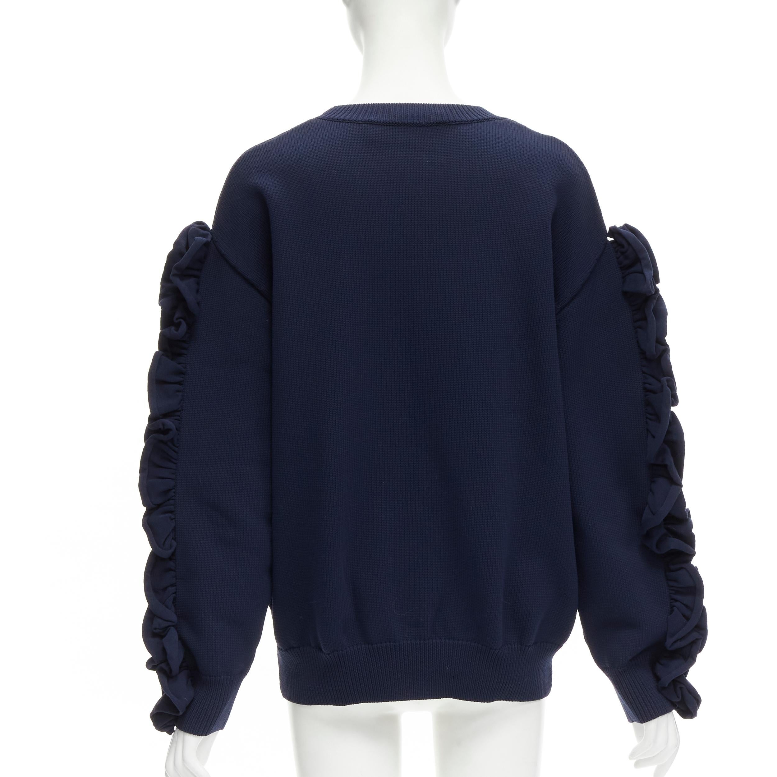 Women's VICTORIA BECKHAM VVB navy blue ruffle sleeve pullover crew sweatshirt UK12 L For Sale