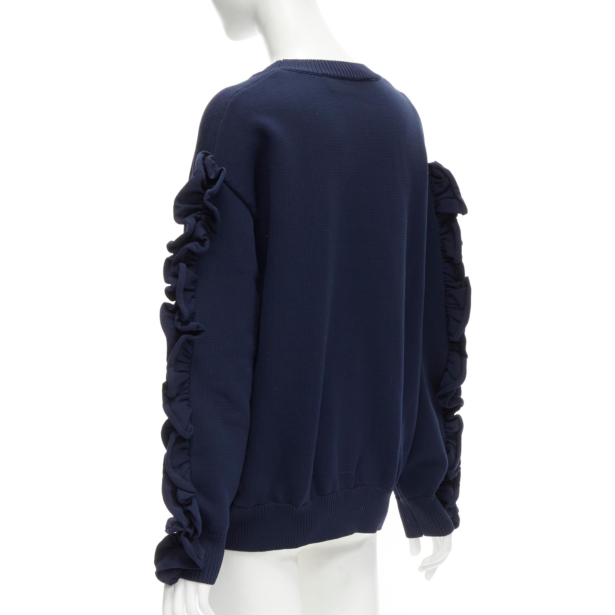 VICTORIA BECKHAM VVB navy blue ruffle sleeve pullover crew sweatshirt UK12 L For Sale 1