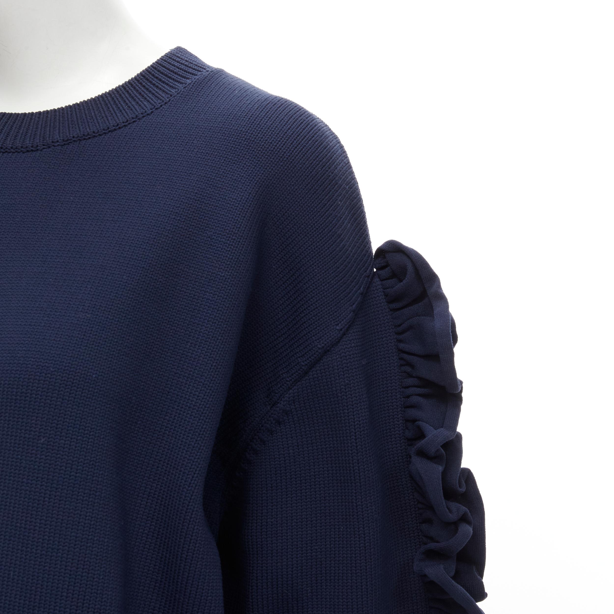 VICTORIA BECKHAM VVB navy blue ruffle sleeve pullover crew sweatshirt UK12 L For Sale 2