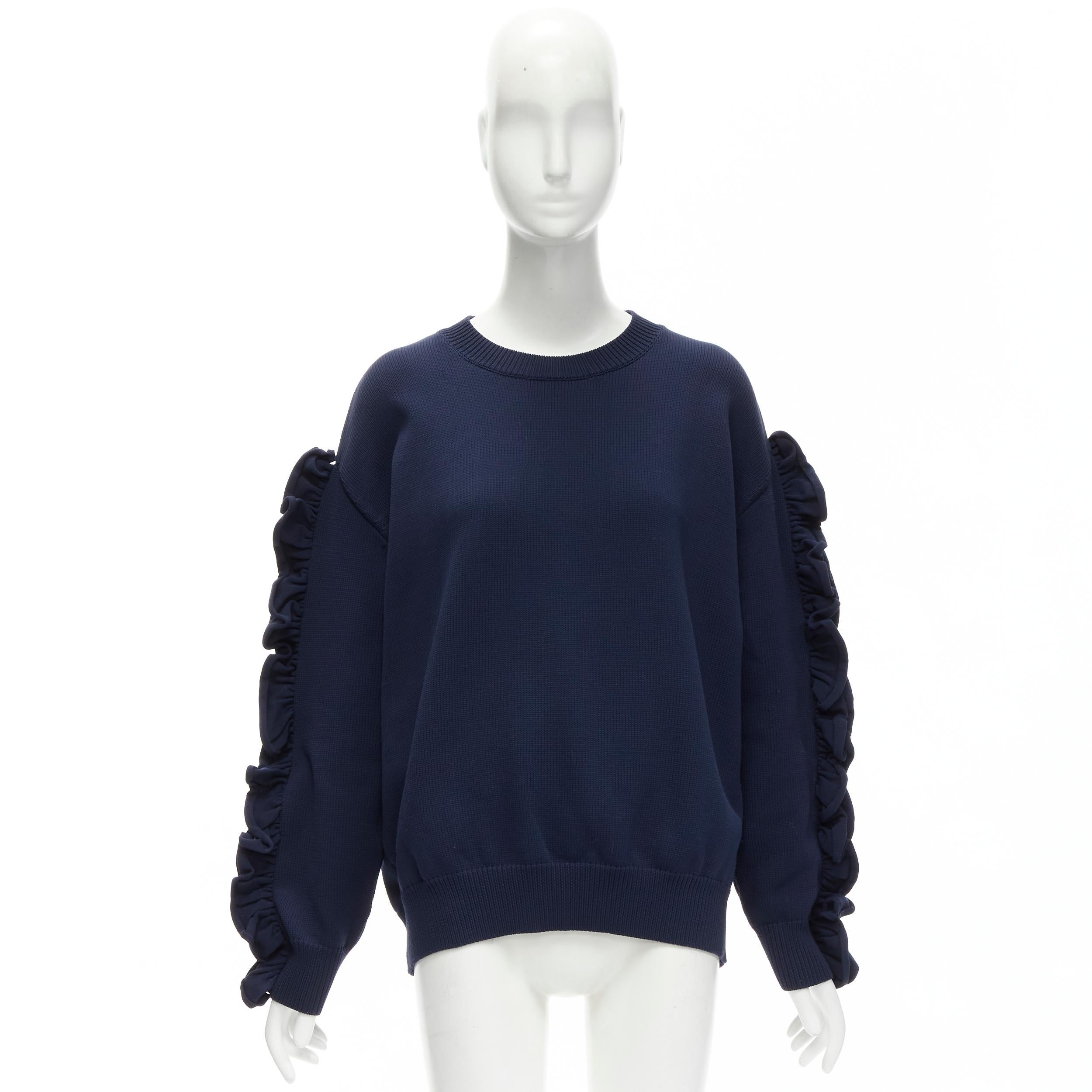 VICTORIA BECKHAM VVB navy blue ruffle sleeve pullover crew sweatshirt UK12 L For Sale 4