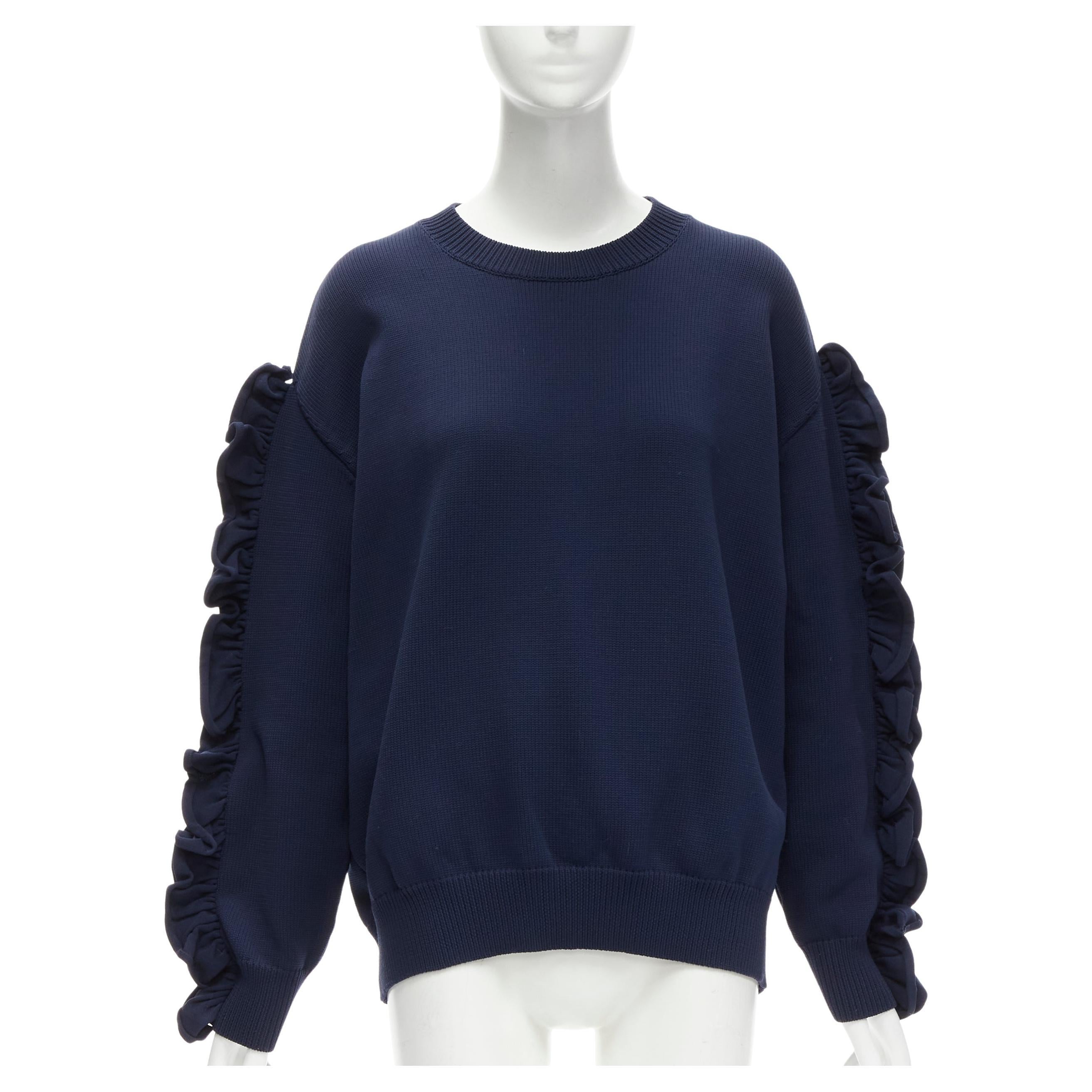 VICTORIA BECKHAM VVB navy blue ruffle sleeve pullover crew sweatshirt UK12 L For Sale