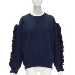 VICTORIA BECKHAM Pull-over à manches à volants bleu marine VVB GB12 L