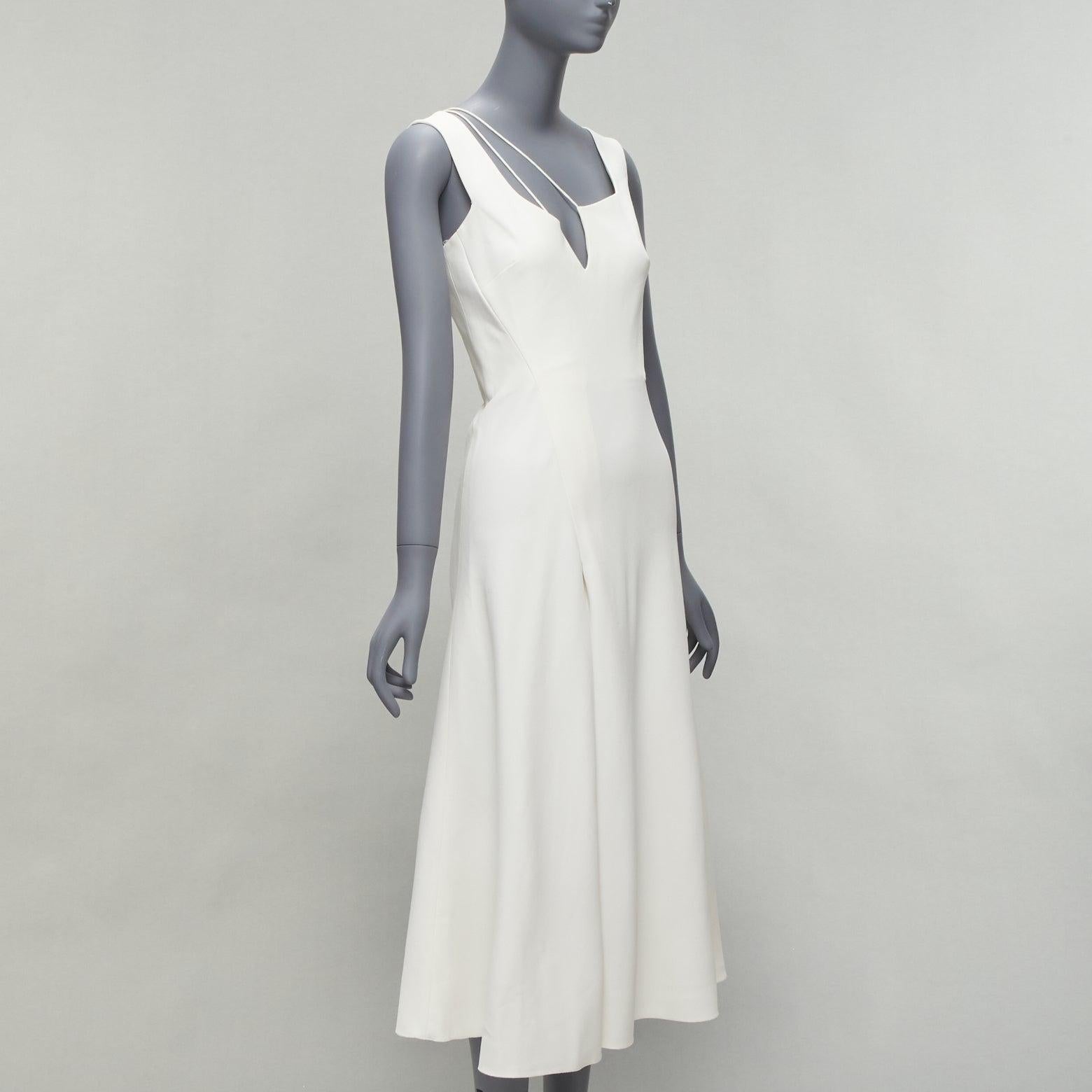 Gray VICTORIA BECKHAM white asymmetric straps bias cut A-line knee dress UK8 S For Sale