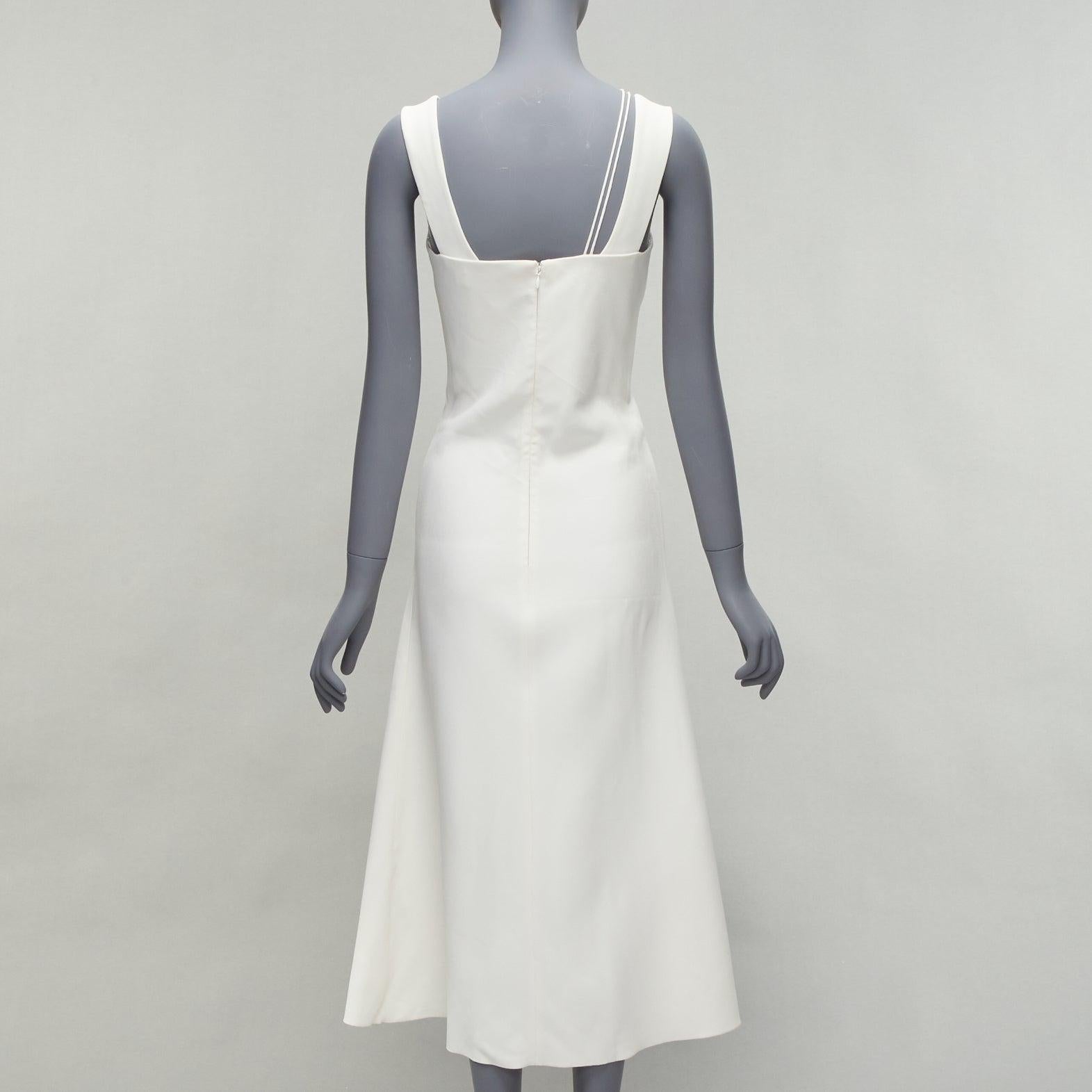 Women's VICTORIA BECKHAM white asymmetric straps bias cut A-line knee dress UK8 S For Sale