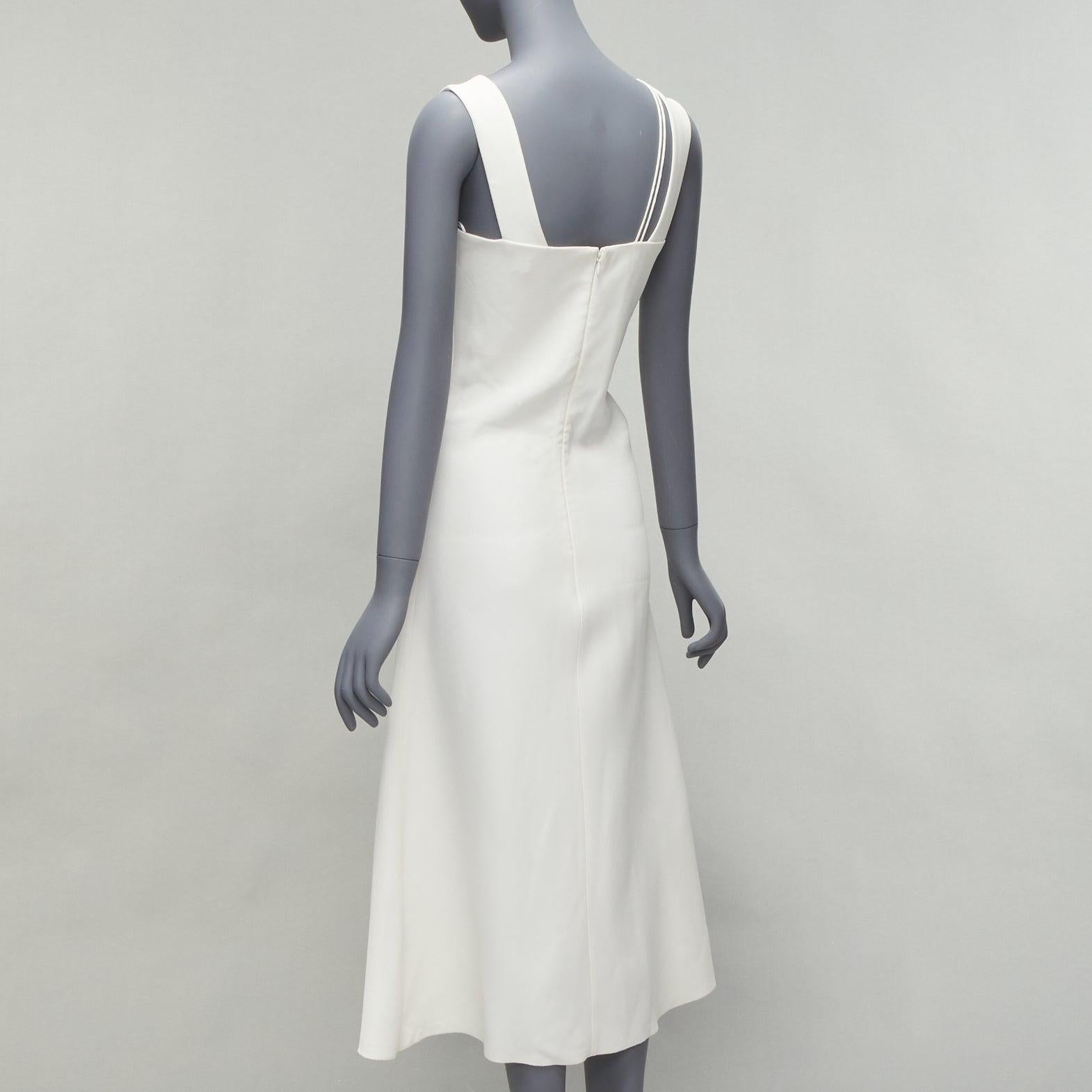 VICTORIA BECKHAM white asymmetric straps bias cut A-line knee dress UK8 S For Sale 1
