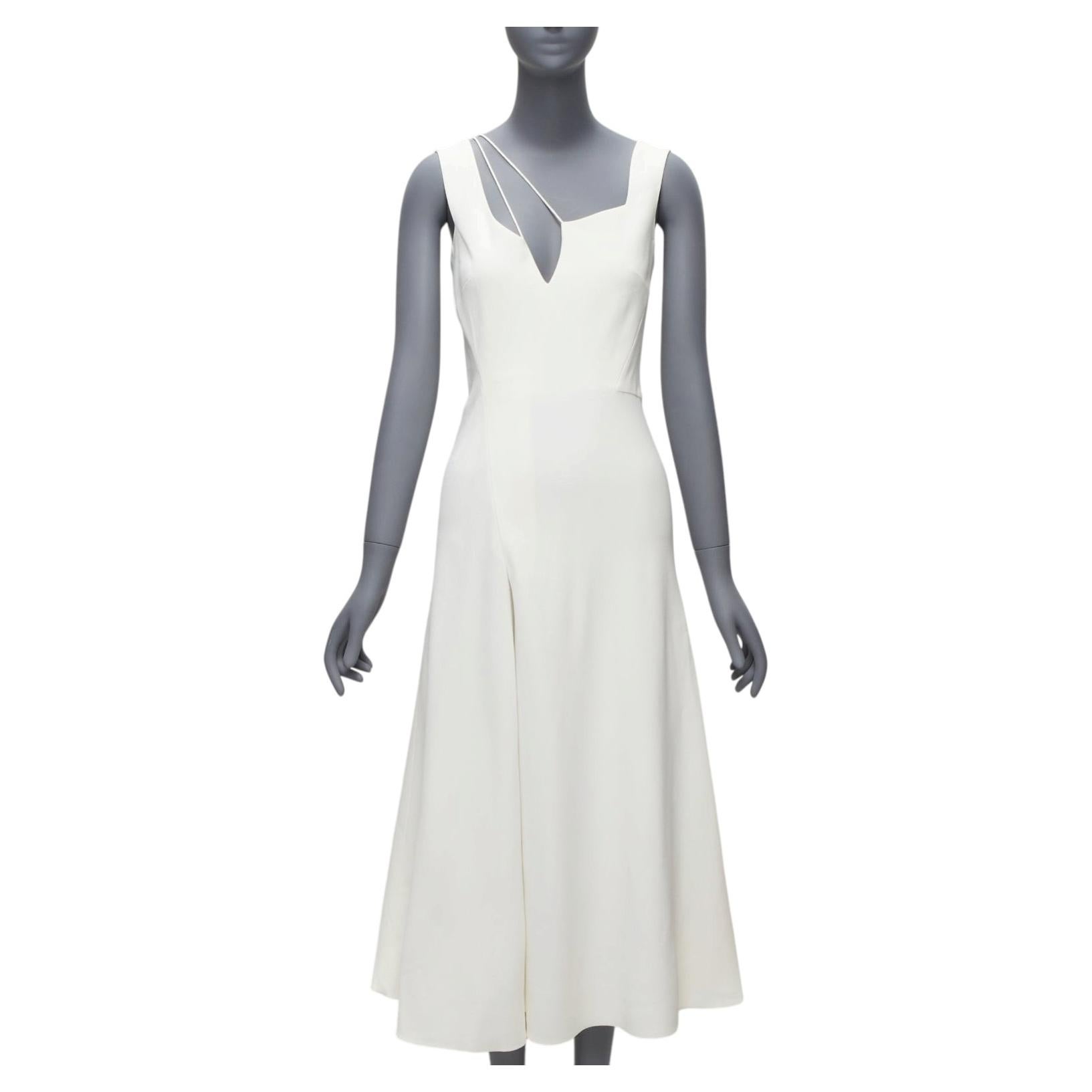 VICTORIA BECKHAM white asymmetric straps bias cut A-line knee dress UK8 S