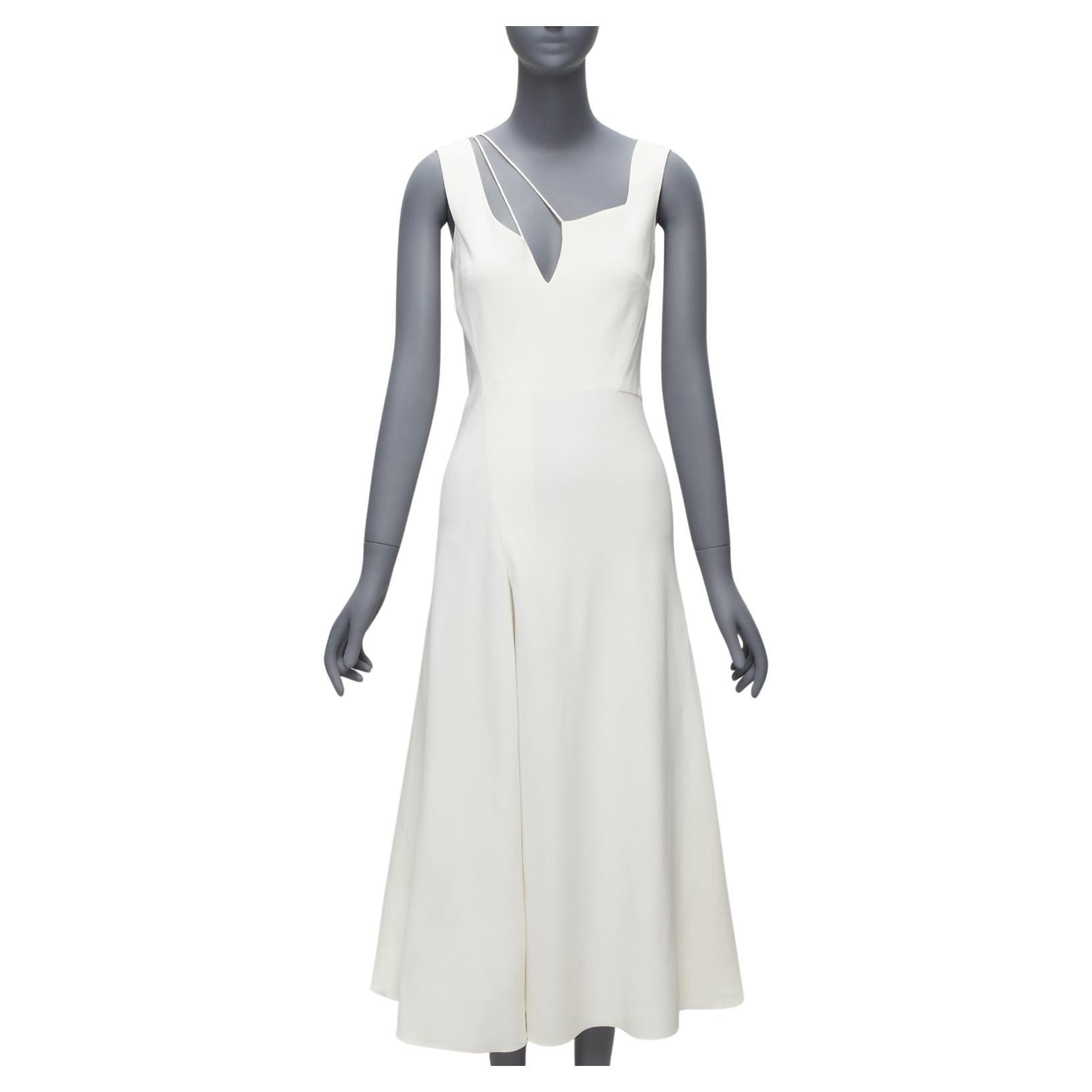 VICTORIA BECKHAM white asymmetric straps bias cut A-line knee dress UK8 S For Sale