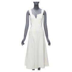VICTORIA BECKHAM blanc, robe asymétrique à bretelles, coupe en biais, ligne de genou UK8 S