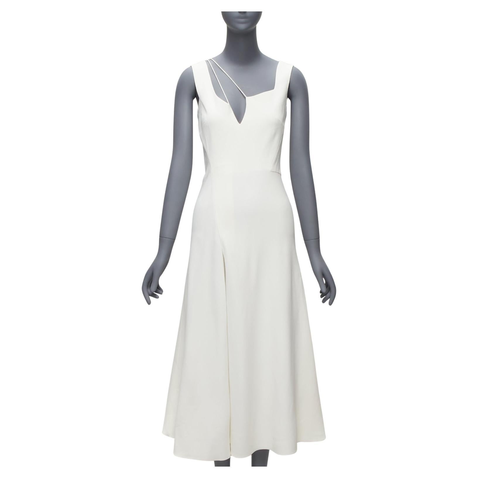 VICTORIA BECKHAM white asymmetric straps bias cut A-line knee dress UK8 S For Sale