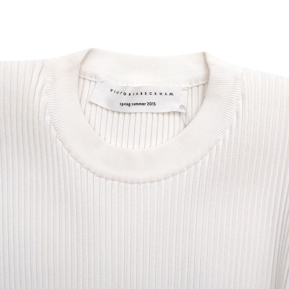 Gray Victoria Beckham White Ribbed Knit Top - Size 2 For Sale