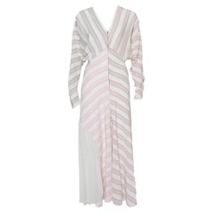 Victoria Beckham White Striped Silk & Chiffon Paneled Maxi Dress M
