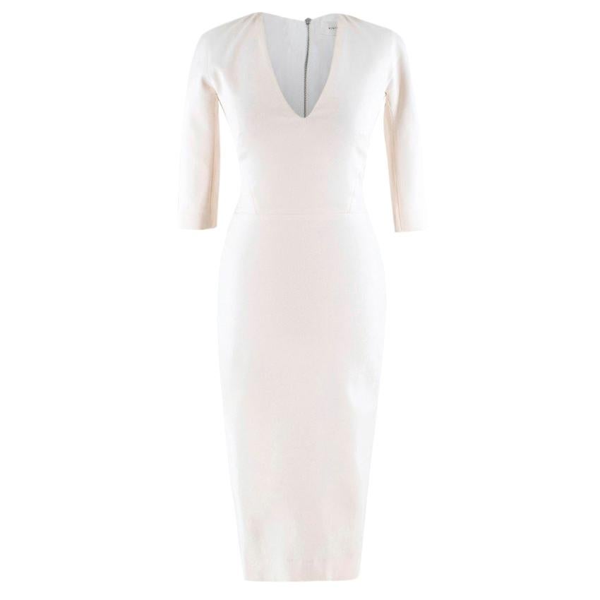 Victoria Beckham White V-Neck Stretch-Cady Dress