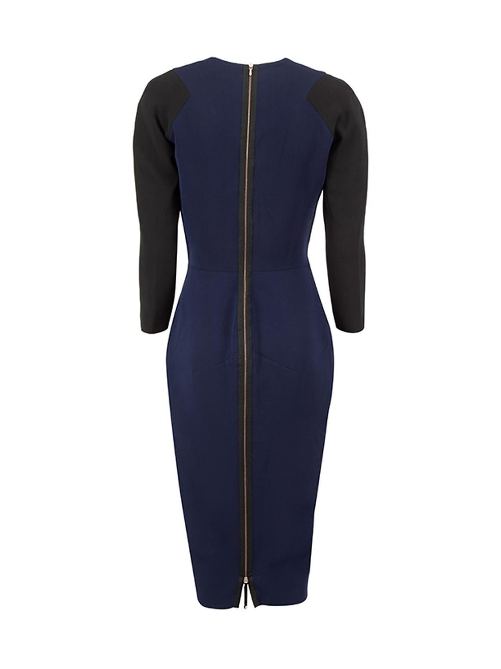 Victoria Beckham Women's Navy 3/4 Sleeves Midi Dress In Excellent Condition In London, GB