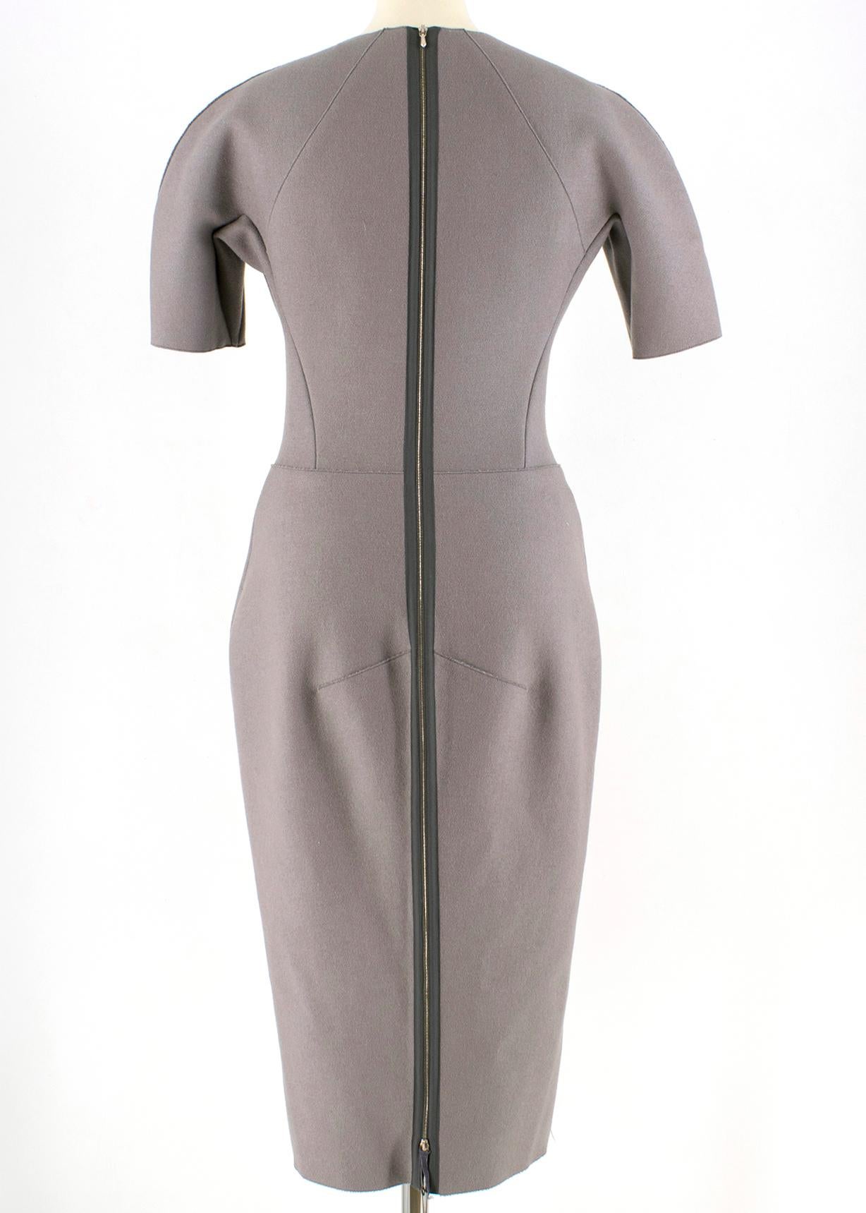 Gray Victoria Beckham Wool Grey Shift Midi Dress 10 UK