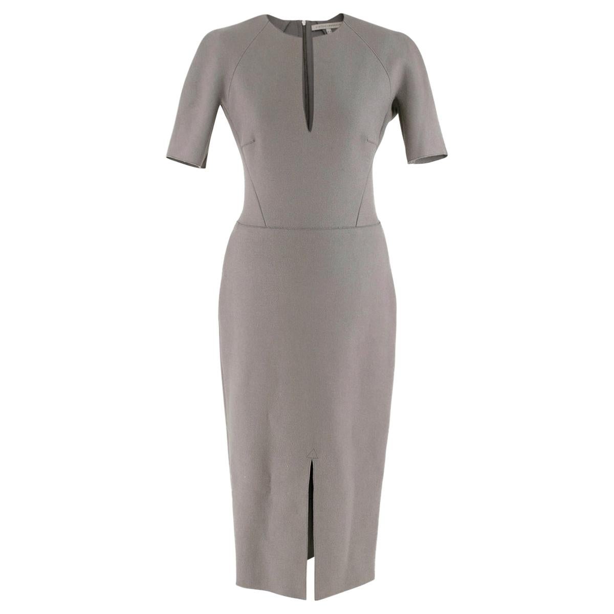 Victoria Beckham Wool Grey Shift Midi Dress 10 UK