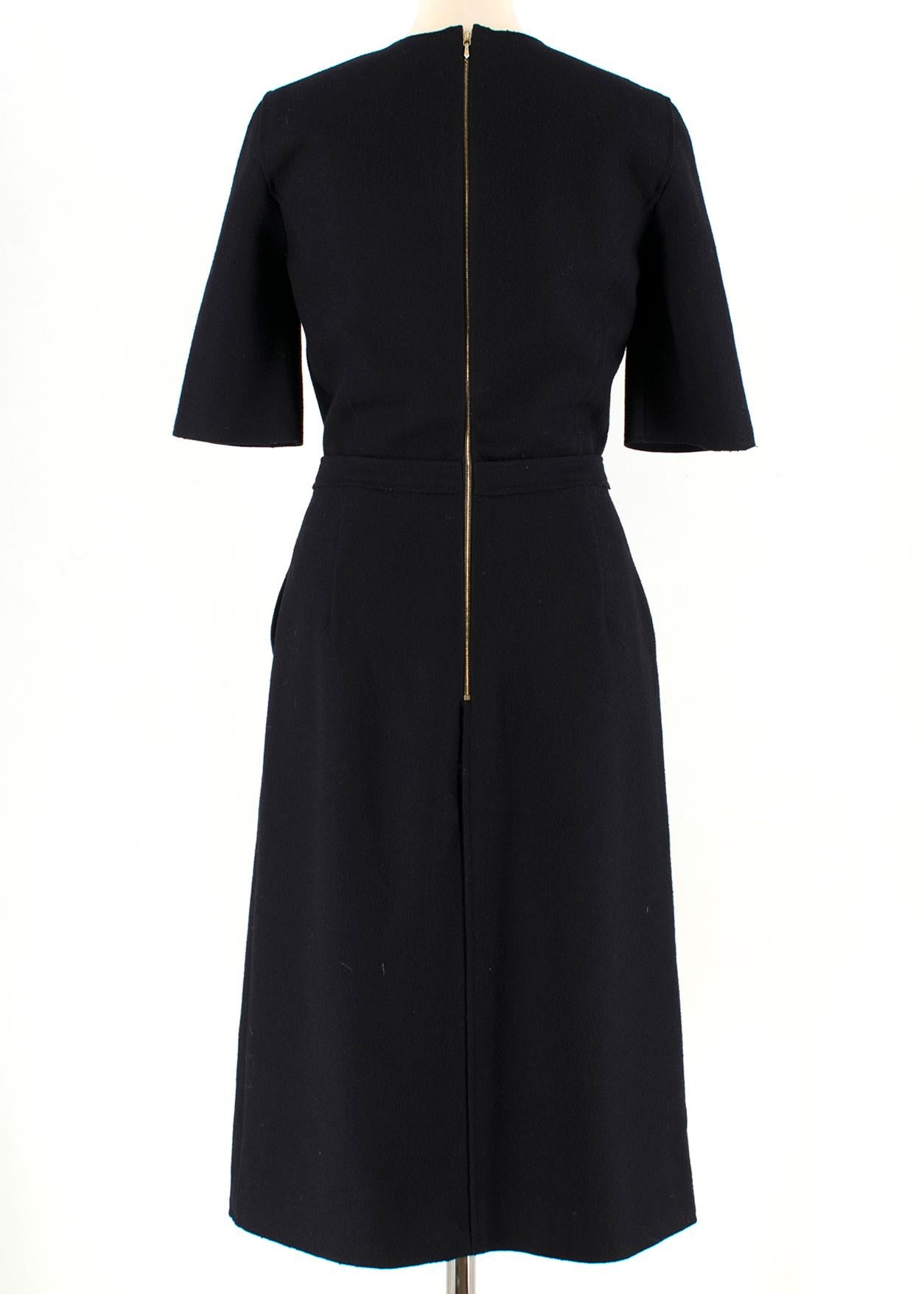 Black Victoria Beckham Wool Navy Shift Midi Dress 8 UK