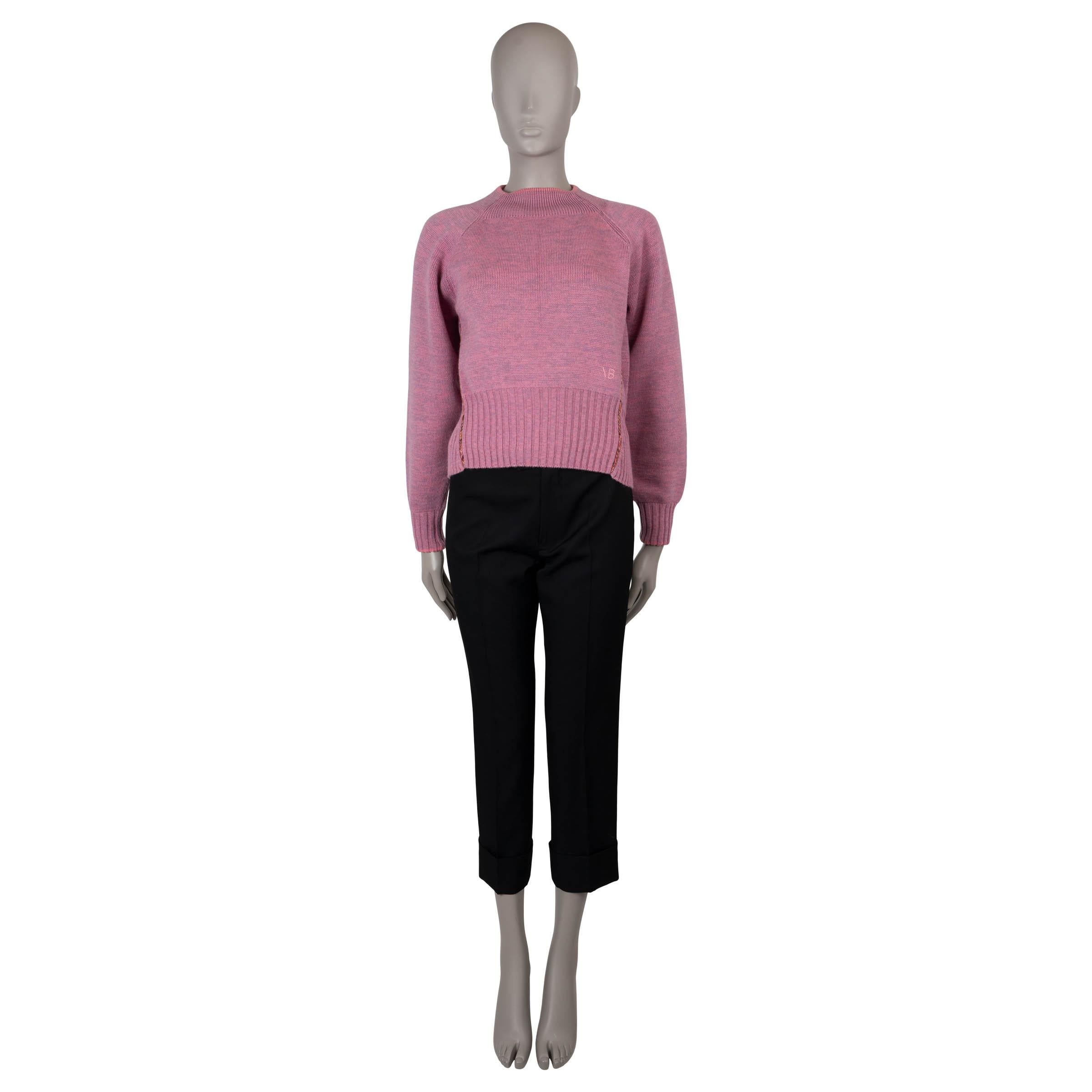 VICTORIA BECKHAM X WOOLMARK pink wool 2021 BRAID SEAM Sweater XS In Excellent Condition For Sale In Zürich, CH