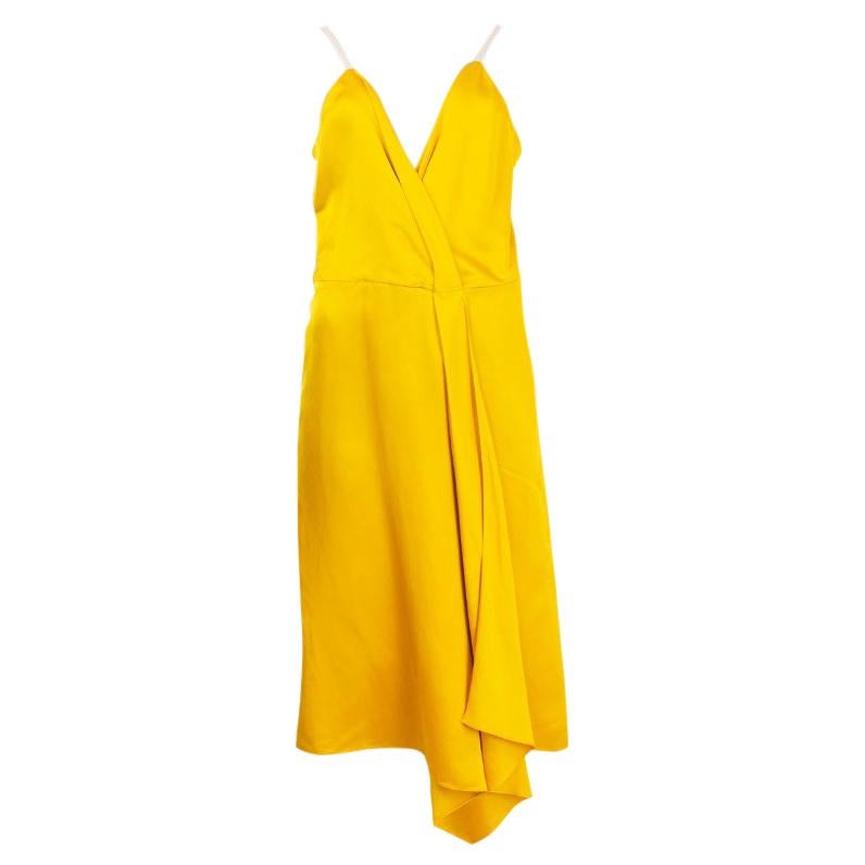 VICTORIA BECKHAM yellow silk DRAPED SATIN SPAGHETTI STRAP Dress 12 M