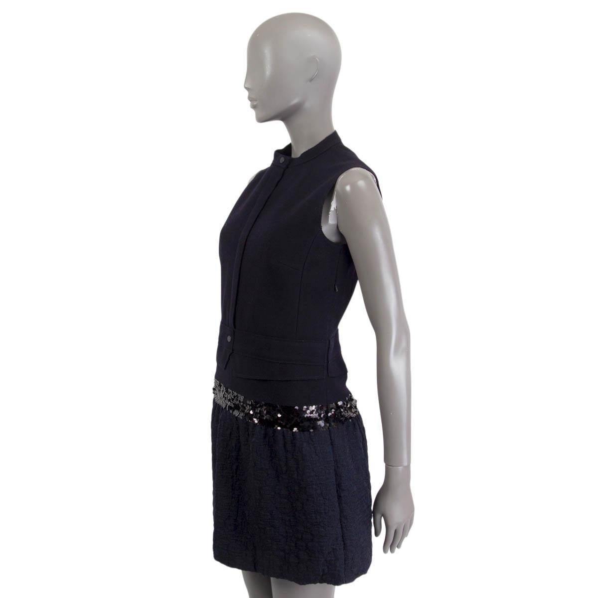 Black VICTORIA BECKHMA black & navy wool SEQUIN DROP WAIST Dress 10 S For Sale