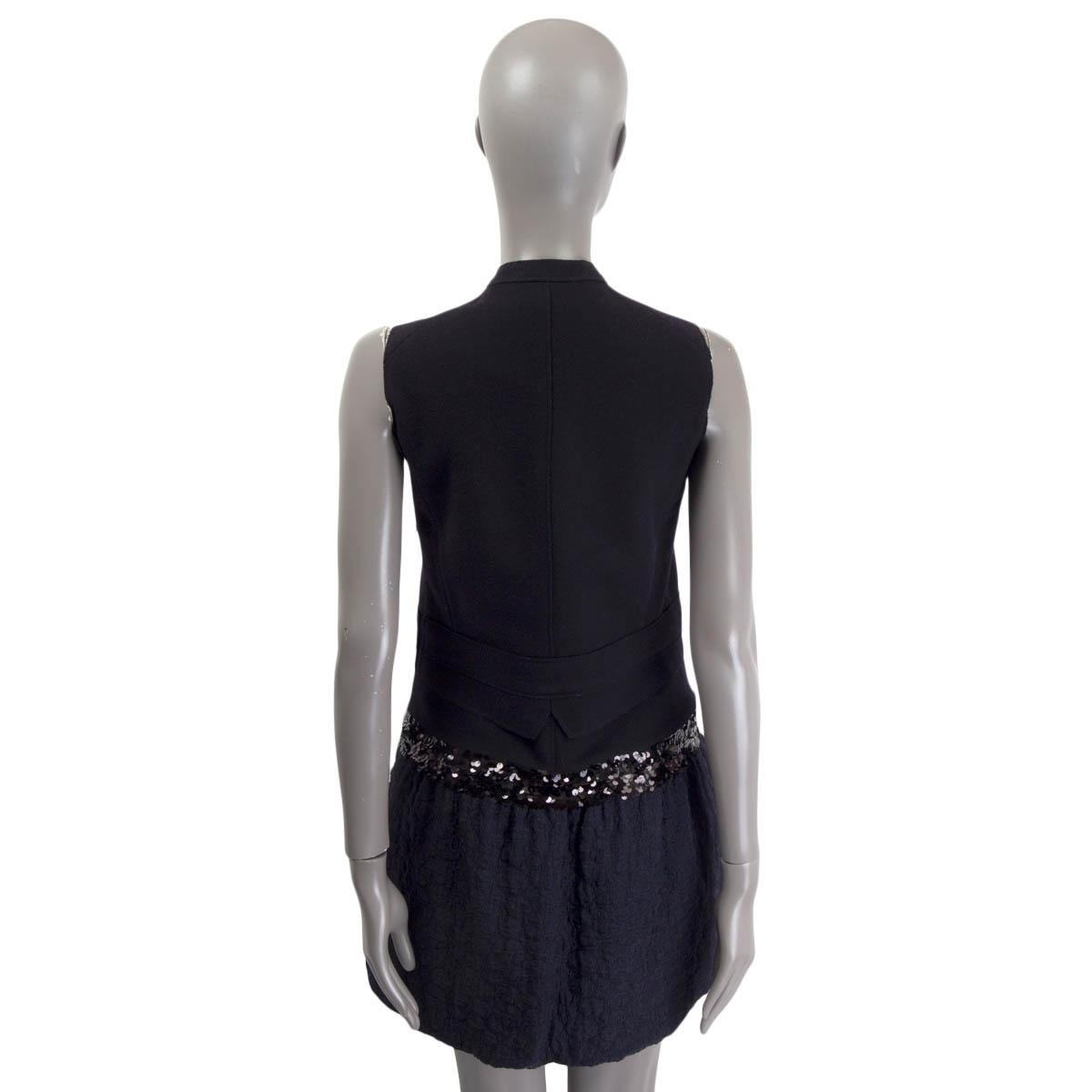 VICTORIA BECKHMA black & navy wool SEQUIN DROP WAIST Dress 10 S In Excellent Condition For Sale In Zürich, CH