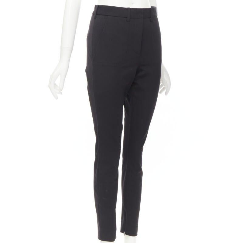 VICTORIA BEKHAM negro rígido estructurado tejido pesado pantalones pitillo UK10 M Negro