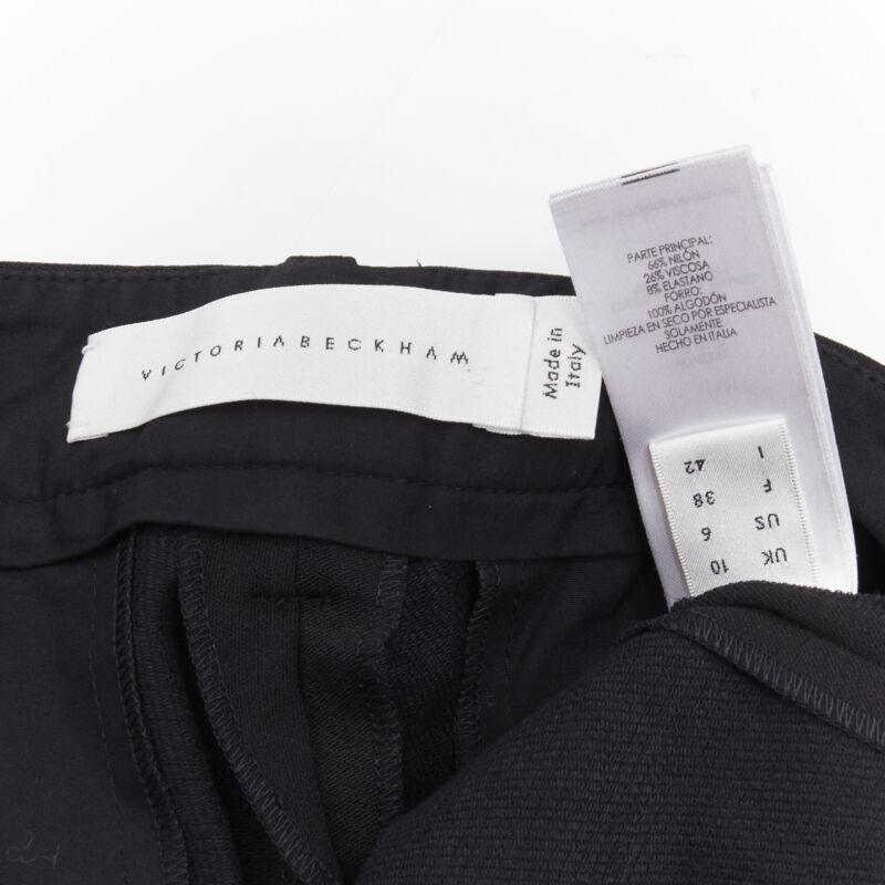 VICTORIA BEKHAM negro rígido estructurado tejido pesado pantalones pitillo UK10 M 3