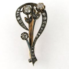 Victoria brooch with rose cut diamonds up to 0.40ct 14k yellow gold and silver