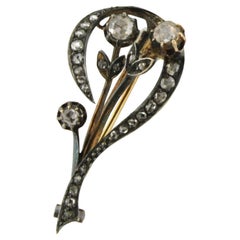 Antique Victoria brooch with rose cut diamonds up to 0.40ct 14k yellow gold and silver