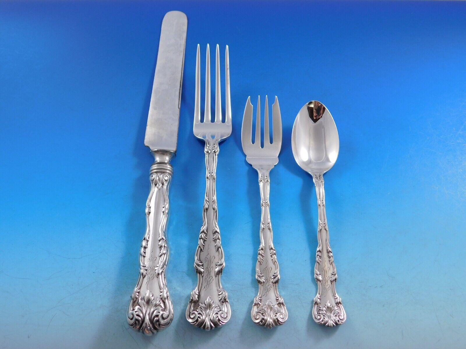 Dinner Victoria by Dominick and Haff c1901 Sterling Silver flatware set - 26 pieces. Great starter set! This set includes:

6 Dinner Size Knives, with new blunt stainless blades, 9 3/4