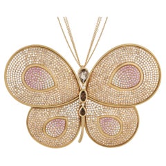 Victoria Casal Yellow Gold Diamond & Pink Sapphire Butterfly Pendant Necklace