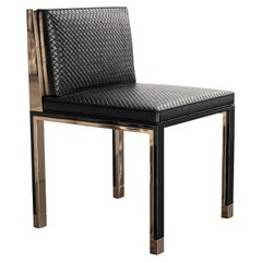 "Victoria" Chair with Stainless Steel, Bronze and Woven Leather, Istanbul