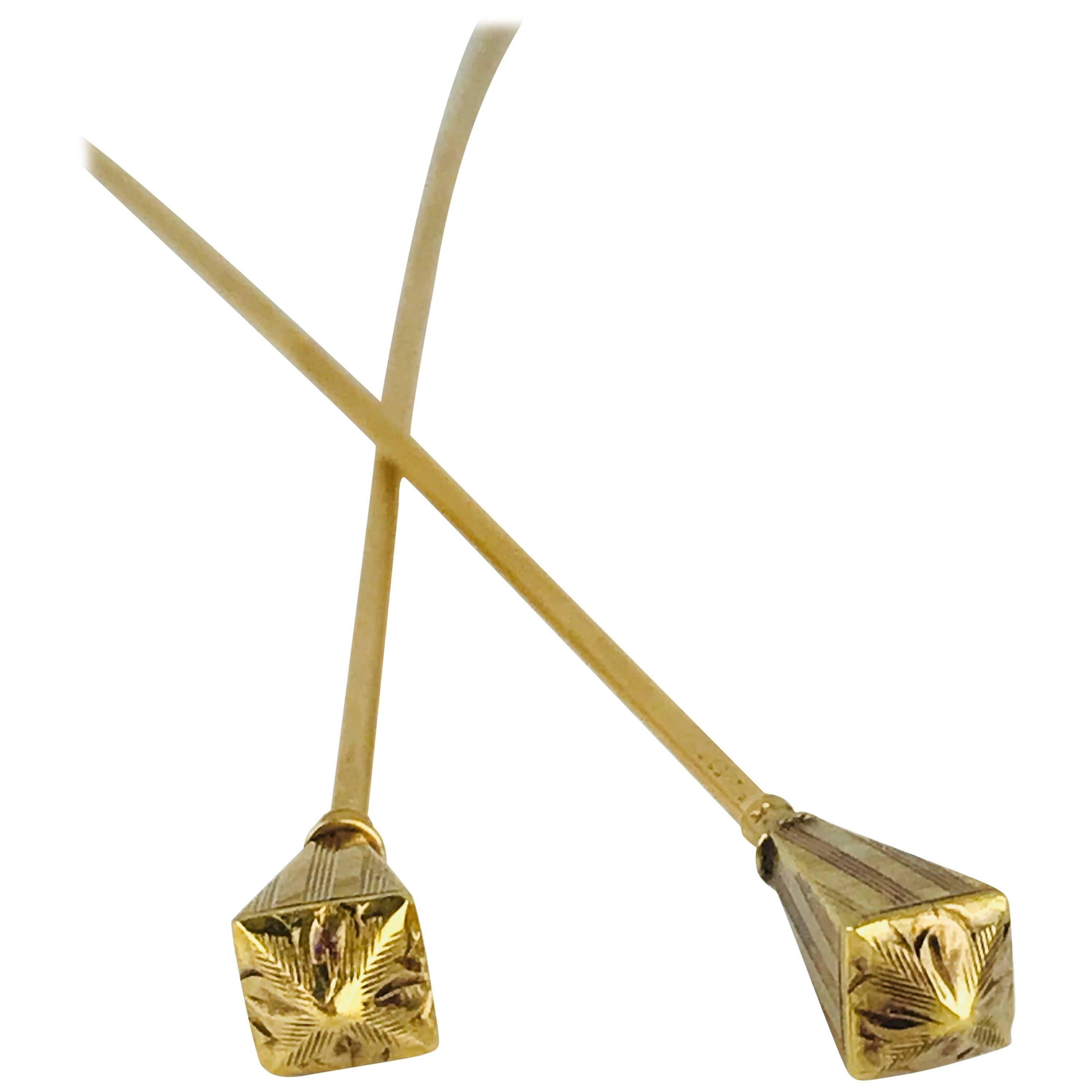 Victoria, circa 1830 Hat Pin, Set Identical Pair, Tapered Gilded Vermeil For Sale