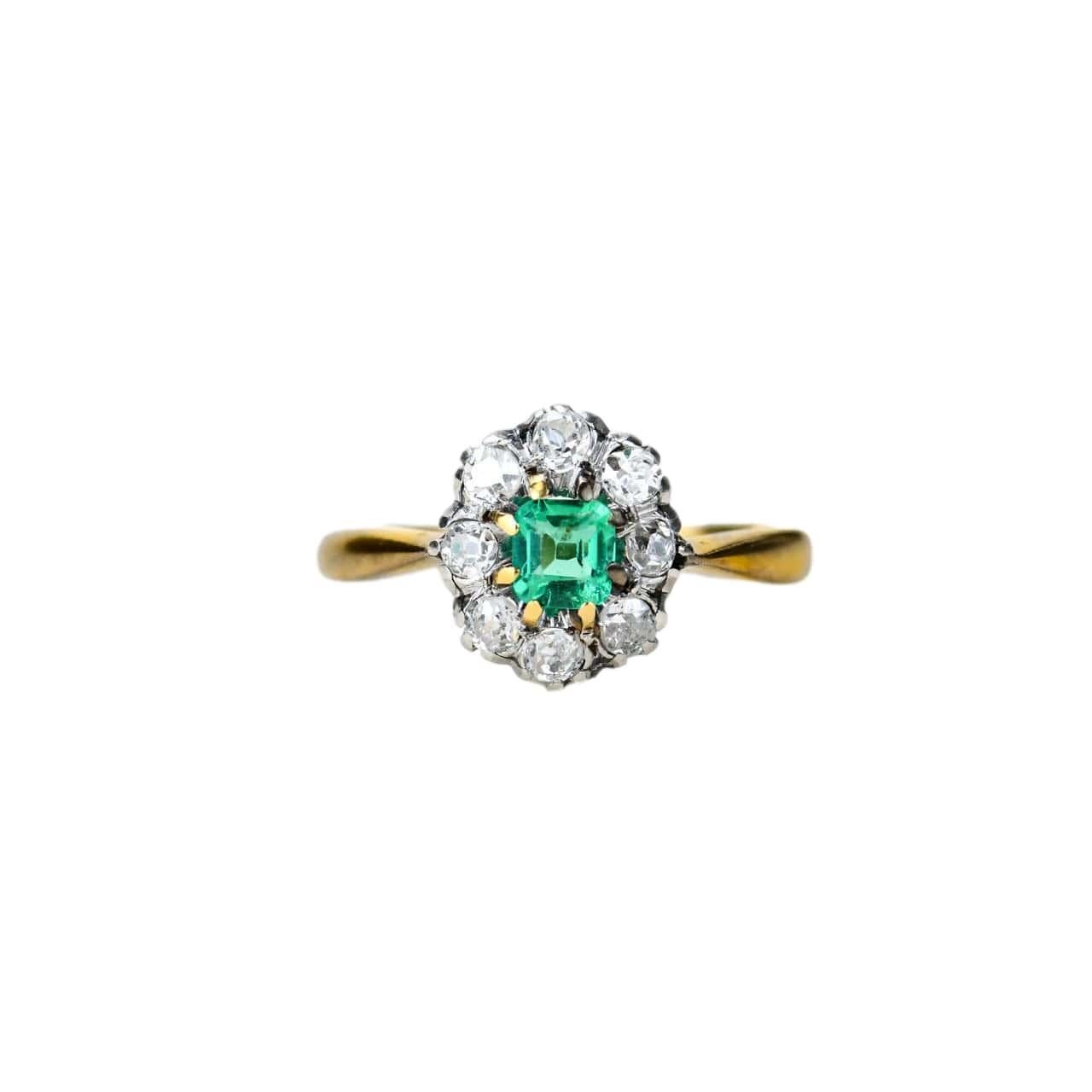 Viktorianischer kolumbianischer Smaragd- und Diamantring im Angebot 1