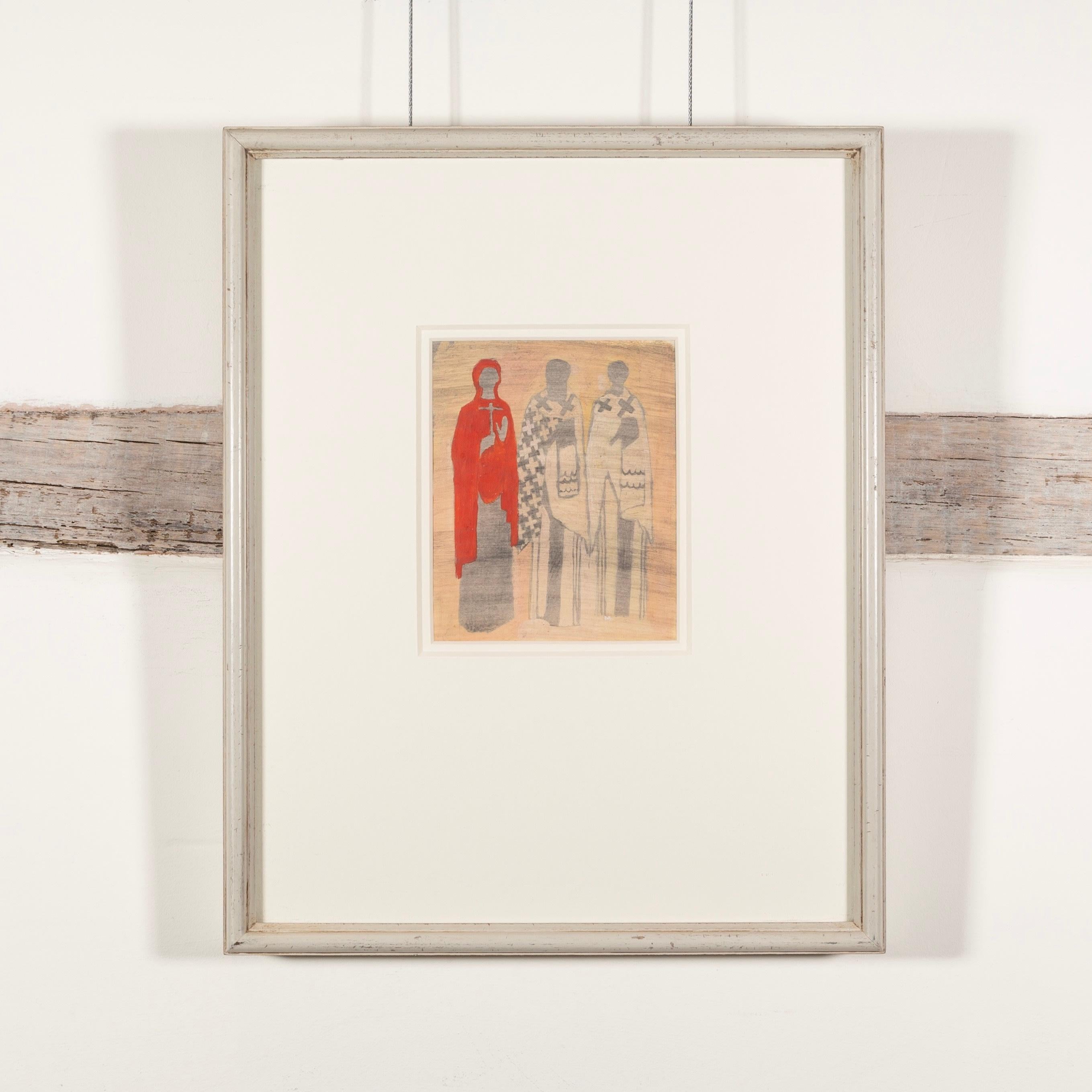 Studio iconografico IV: Tre figure, Icone religiose rosse su carta, 1967/8 in vendita 1