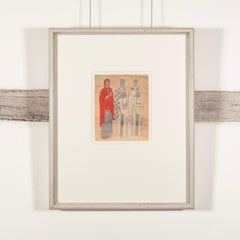 Estudio de iconografía IV: Tres figuras, icono religioso rojo sobre papel, 1967/8