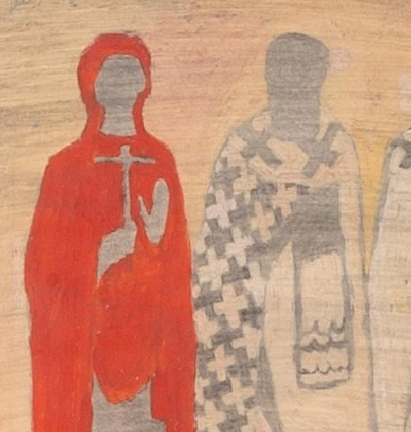 Studio iconografico IV: Tre figure, Icone religiose rosse su carta, 1967/8 in vendita 2