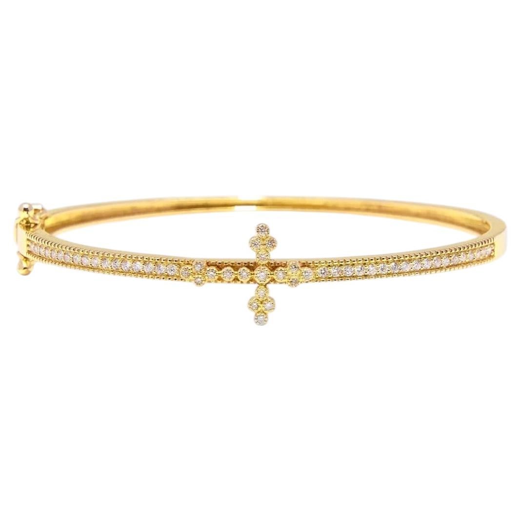 Victoria Diamond Cross Bangle Bracelet in 14k Gold For Sale