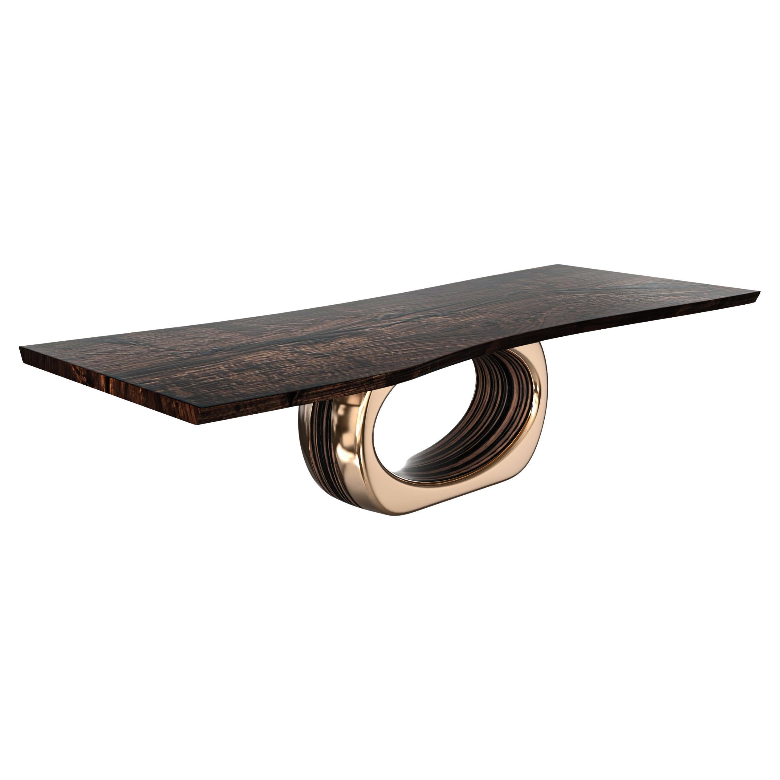 "Victoria" Dining Table with Bronze and Live Edge Top, Handmade, Istanbul