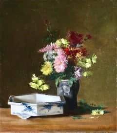 Flowers & Chinese Bowl - Realist Oil, Still Life -Victoria Dubourg Fantin Latour