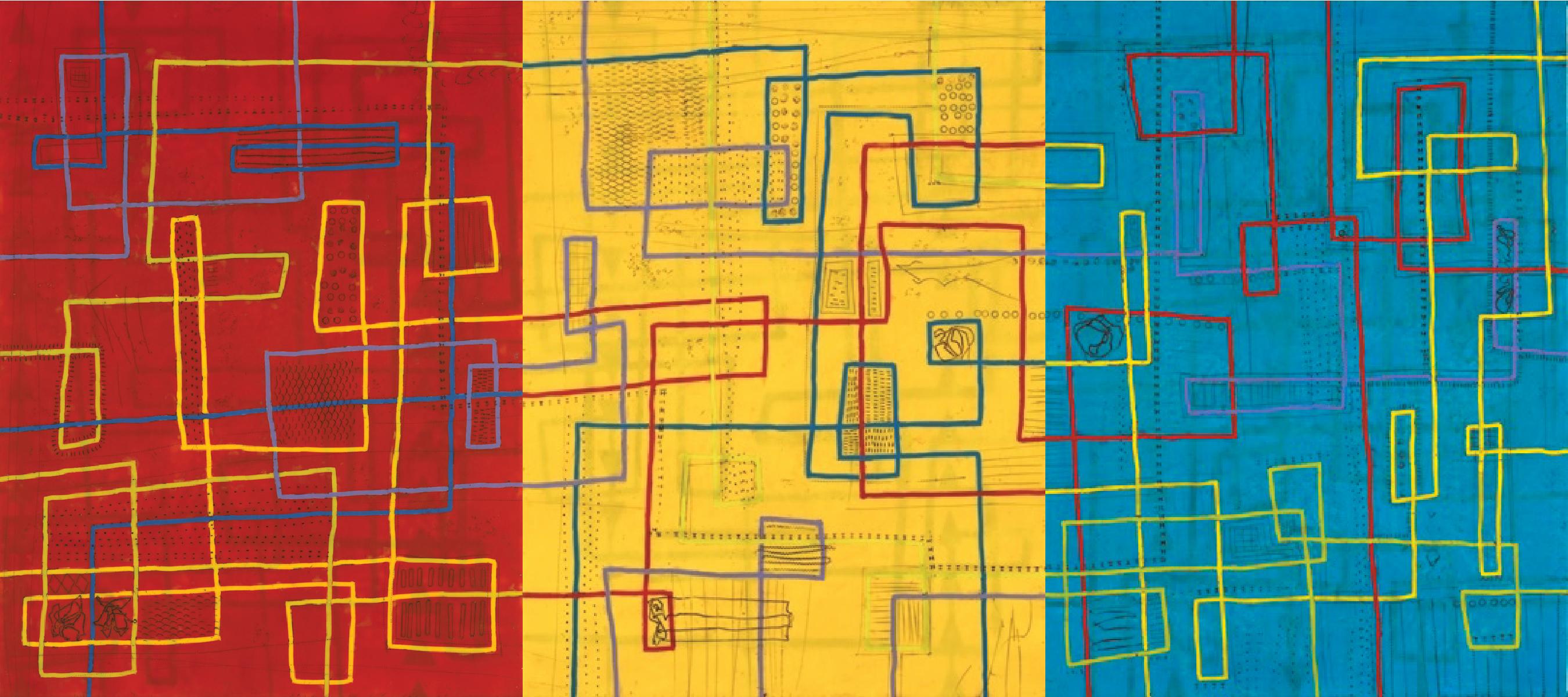 "Trittico Here to There" (2018) di Victoria Eubanks, encausto su pannello di betulla