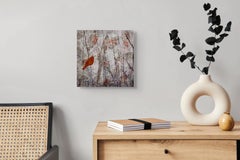 "Red Bird" (2025) Abstract Figurative Encaustic Painting on Cradled Panel